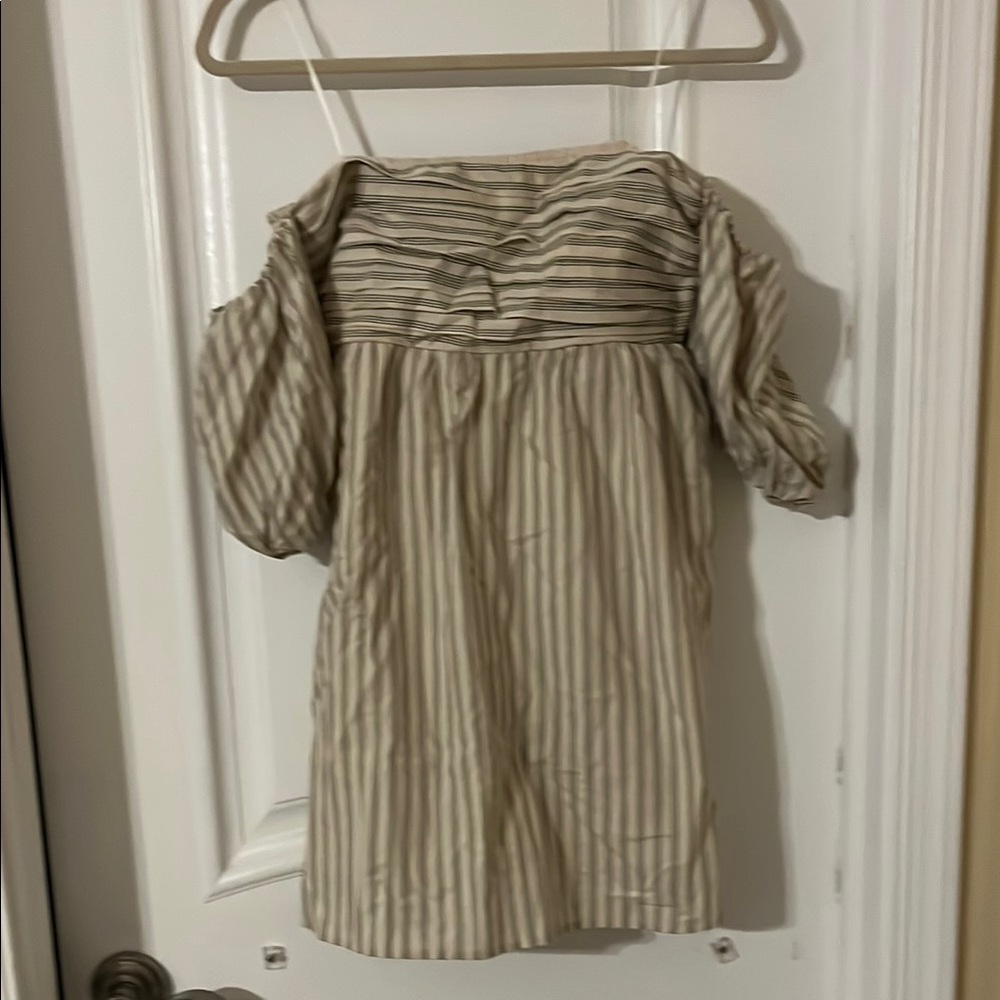 Abercrombie & Fitch Off-Shoulder Striped Mini Dress in Cream and Gray